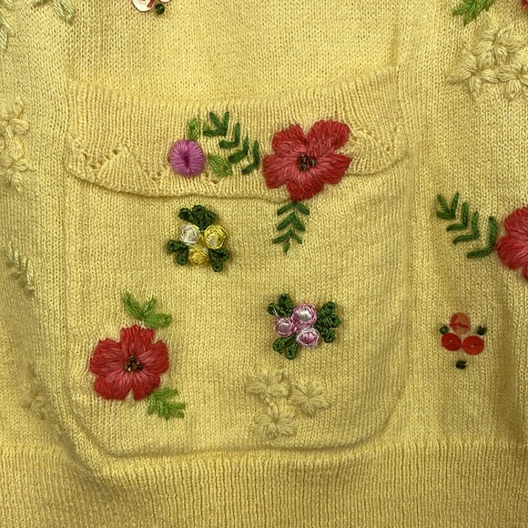 NWT SUSAN BRISTOL light yellow knit cotton blend Cardigan cottagecore floral - Picture 4 of 16